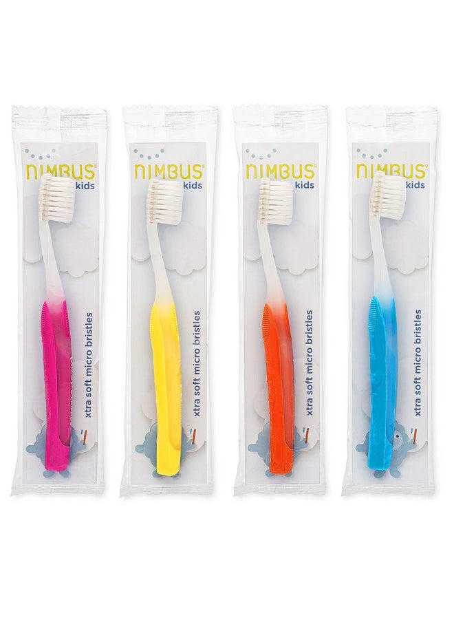 NIMBUS NIMBY Kid's Extra Soft Toothbrushes for Sensitive Teeth and Receding Gums, Periodontist Design Plaque Remover Travel Toothbrush, Individually Wrapped (4 Pack, Colors May Vary)