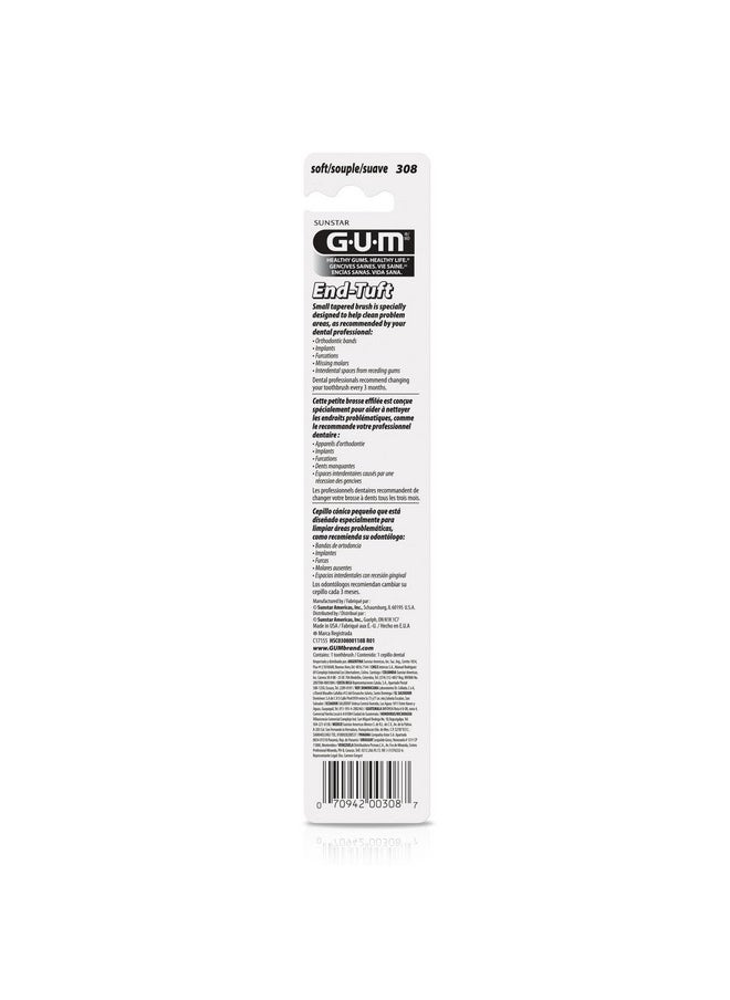 GUM End Tuft Toothbrush - Extra Small Head for Hard-to-Reach Areas - Implants, Back Teeth, and Wisdom Teeth - Soft Dental Brush for Adults (6pk)