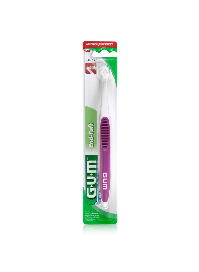 GUM End Tuft Toothbrush - Extra Small Head for Hard-to-Reach Areas - Implants, Back Teeth, and Wisdom Teeth - Soft Dental Brush for Adults (6pk)