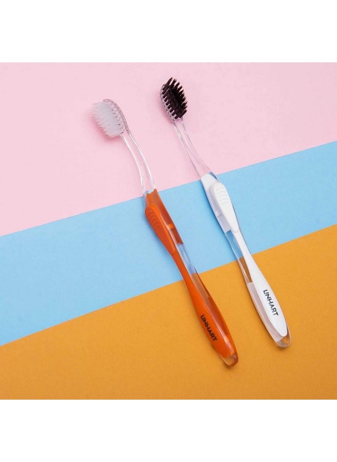 LINHART Extra Soft Toothbrush - Teeth Whitening Toothbrush with Multi Length Bristles, White with Black Bristles, 1 Pack