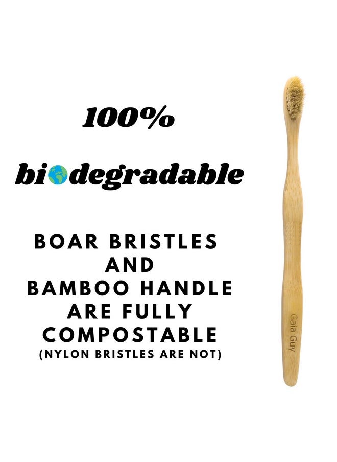 Gaia Guy Natural Bristle Bamboo Toothbrush with Boar Bristles - Totally Biodegradable and Compostable - No Nylon Toothbrushes - Zero Waste 12-Pack