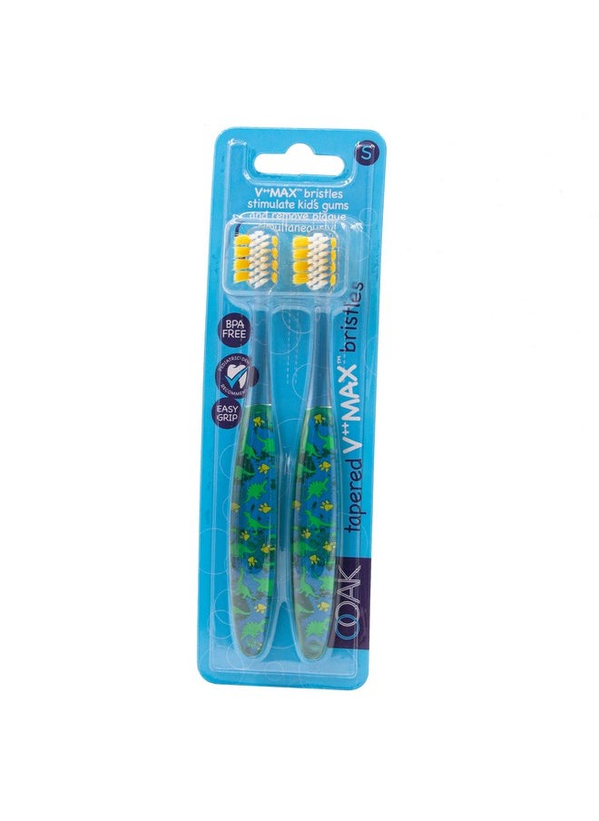 Ooak,Manual Kids Toothbrush, Tapered V++Max Soft Bristles, 2 Pack - Dinosaur