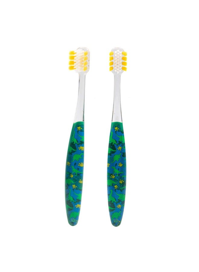 Ooak,Manual Kids Toothbrush, Tapered V++Max Soft Bristles, 2 Pack - Dinosaur
