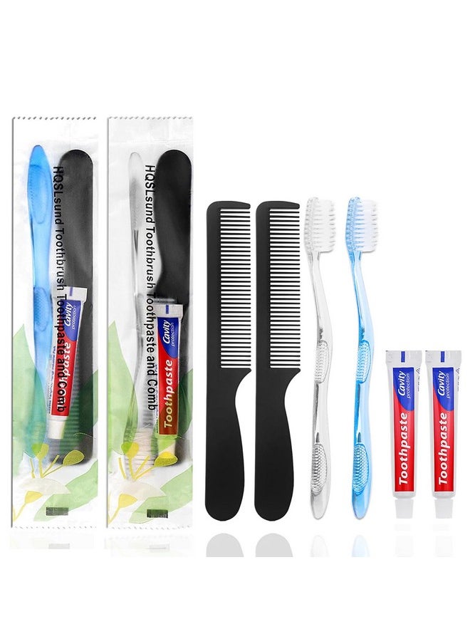 HQSLsund 100 Pack Disposable Toothbrushes with Toothpaste and Comb for Homeless Individually Wrapped,10g Travel Toothpaste,7inch Black Hair Comb