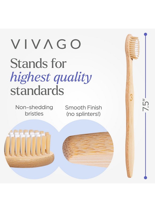 VIVAGO Bamboo Toothbrushes Medium Bristles 10 Pack - BPA Free Medium Bristles Toothbrushes for Adults | Eco-Friendly, Compostable & Biodegradable Toothbrush | Natural Wooden Toothbrushes