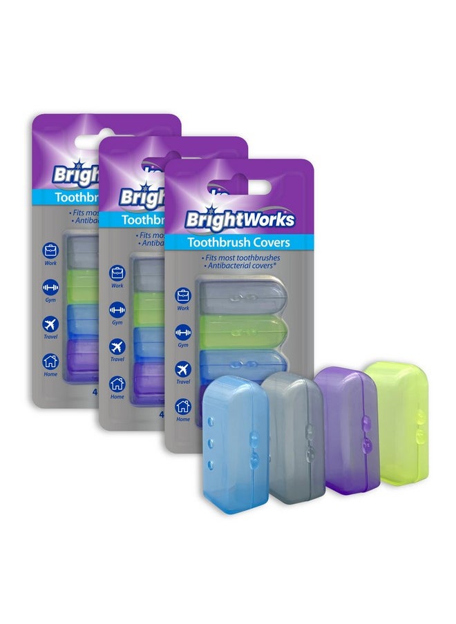 BrightWorks Toothbrush Cover Protectors for Travel, Purse, Backpack, and Home. 4 Count (Pack of 3) [12 Covers Total]