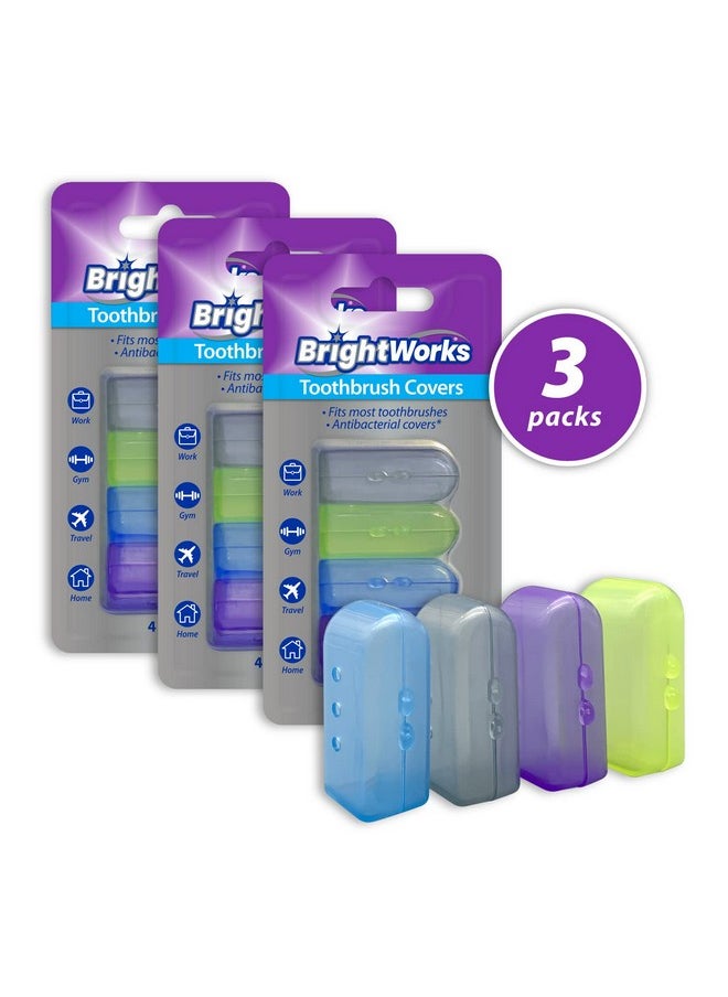 BrightWorks Toothbrush Cover Protectors for Travel, Purse, Backpack, and Home. 4 Count (Pack of 3) [12 Covers Total]