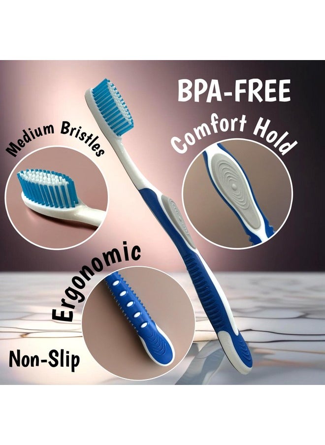 ALAZCO Value Set of 7 Tooth Brush Medium Bristles Toothbrush Comfort Hold Soft Silicone Non-Slip & Ergonomic Includes 4 Ventilated Covers Easy Storage & Travel BPA- Free
