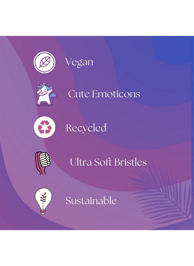Rewa Kids Kawaii Unicorn l Children Bamboo Toothbrushes l Organic Compostable Natural Ayurvedic l Pack-4 l Soft Bristles BPA Free Pink (Sassy) & Blue (Shiny).