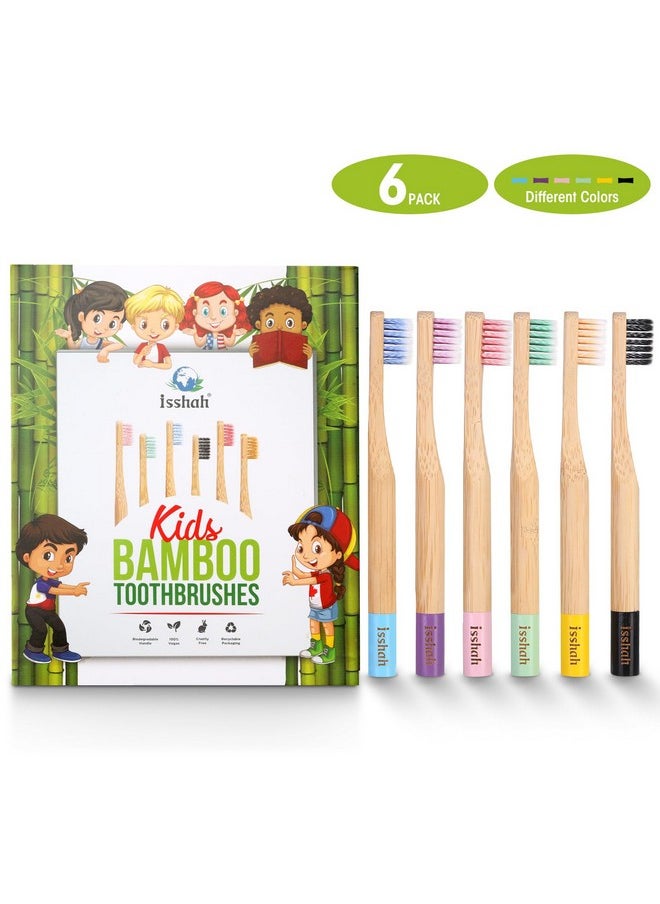 Isshah Kids Bamboo Toothbrushes Biodegradable Handle BPA Free Eco Friendly Children Size, FSC Certified and PETA Approved, Pack of 6 (Spiral Soft Nylon Bristles)