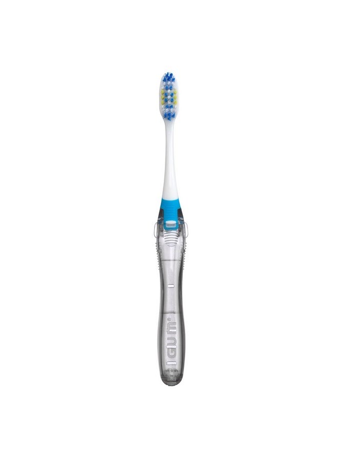 GUM Folding Travel Toothbrush, Compact Head + Tongue Cleaner, Soft Bristled Travel Toothbrushes for Adults, 2ct (Colors may vary)