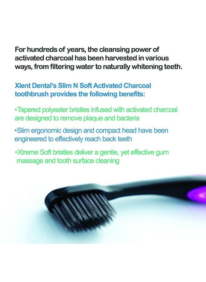 Xlent Dental Activated Charcoal Bristle Toothbrush - Xtreme (Extreme) Soft, Ultrafine, Tapered bristles, Compact Head & Slim Design - (4 Count)