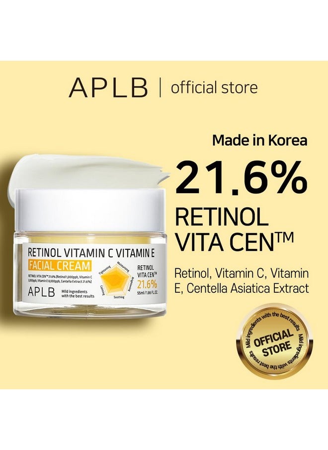 APLB Retinol Vitamin C Vitamin E Facial Cream | RETINOL VITA CEN™ 21.6% 1.86 FL.OZ/Korean Skincare, Deep hydration, Retinol, Revitalize for gentle and improve skin texture