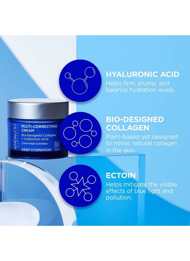 Andalou Naturals Deep Hydration Face Moisturizer, Multi-Correcting Cream, Day & Night Moisturizer for Face with Hyaluronic Acid & Vegan Collagen for Softer & More Supple Skin, 1.7 fl oz