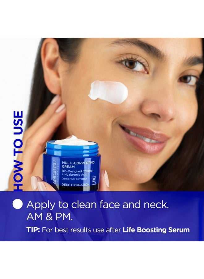 Andalou Naturals Deep Hydration Face Moisturizer, Multi-Correcting Cream, Day & Night Moisturizer for Face with Hyaluronic Acid & Vegan Collagen for Softer & More Supple Skin, 1.7 fl oz