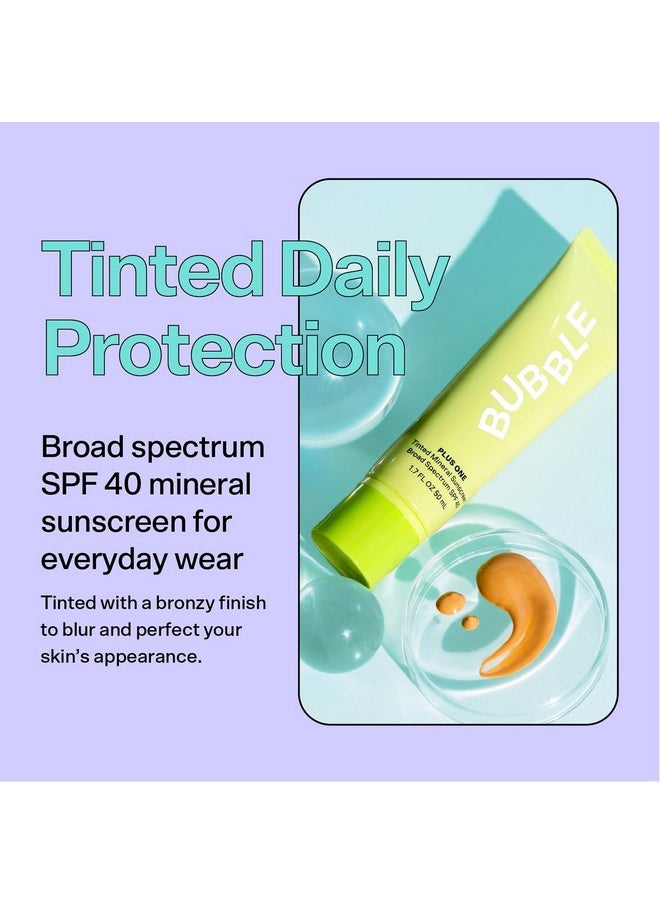 Bubble Skincare Plus One Daily Mineral Face Sunscreen Broad Spectrum SPF 40 - Tinted Sunscreen with Zinc Oxide & Omega 3 Fatty Acids - Hydrating & Blurring Tinted Sunscreen for All Skin Types (50ml)