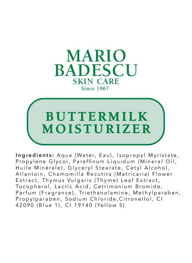 Mario Badescu Buttermilk Face Moisturizer for Women and Men, Ideal Facial Moisturizer for Combination or Dry Skin, Lactic Acid and Thyme Extract-Infused Moisturizer Face Cream, 2 Fl Oz