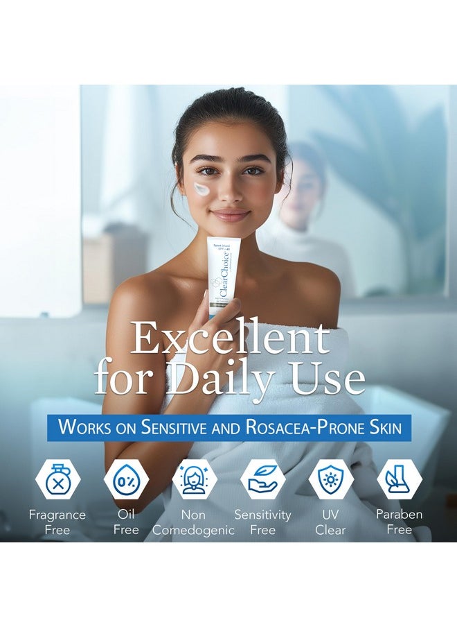 Clear Choice Sunscreen for Face SPF 45, Oil Free Sunblock & Light Moisturizer with Zinc Oxide, Reef-Safe, Broad Spectrum, Water-Resistant, No White Cast, Dermatologist Recommended, 4oz