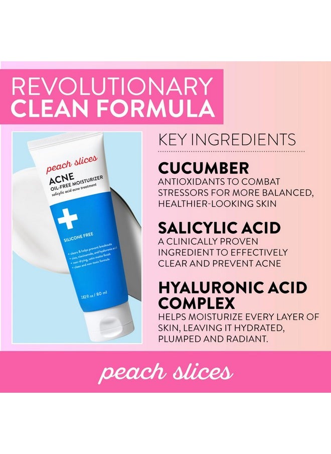 Peach Slices | Acne Oil-Free Moisturizer | Satin Matte Finish | 0.5% Salicylic Acid | Hyaluronic Acid | Prevents Breakouts | Pore Minimizing | Clear Skin | Silicone Free | Face Moisturizer | 2.8 oz
