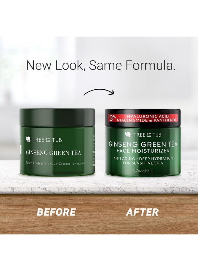 Tree to Tub Hydrating Face Moisturizer for Dry & Sensitive Skin - Water Based Hyaluronic Acid Facial Moisturizer, Moisturizing Face Cream for Women & Men w/Organic Aloe, Green Tea, Natural Ginseng