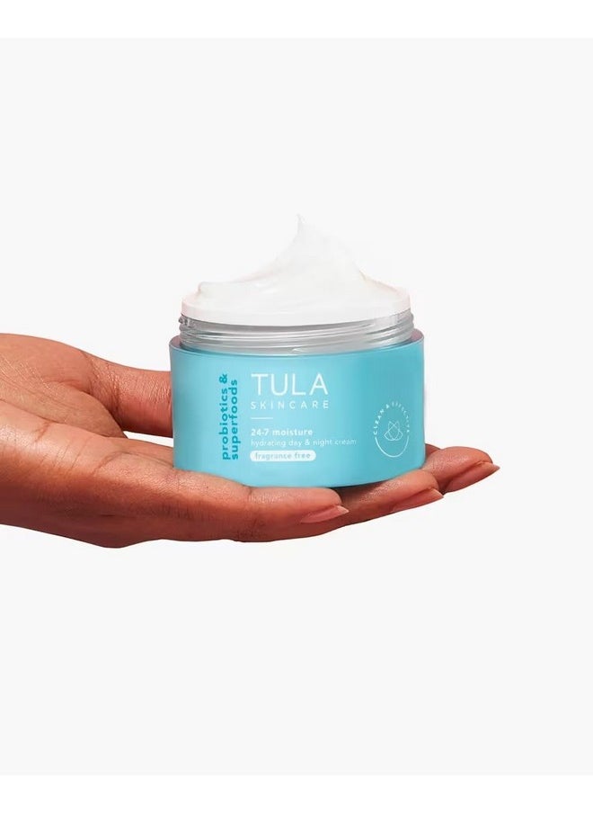 TULA Skin Care 24-7 Hydrating Day & Night Cream Fragrance Free - Nourishing Moisturizer for Face, Maintain Skin Balance & Improve Skin Smoothness, Contains Watermelon & Apple Extract, 1.5 oz.