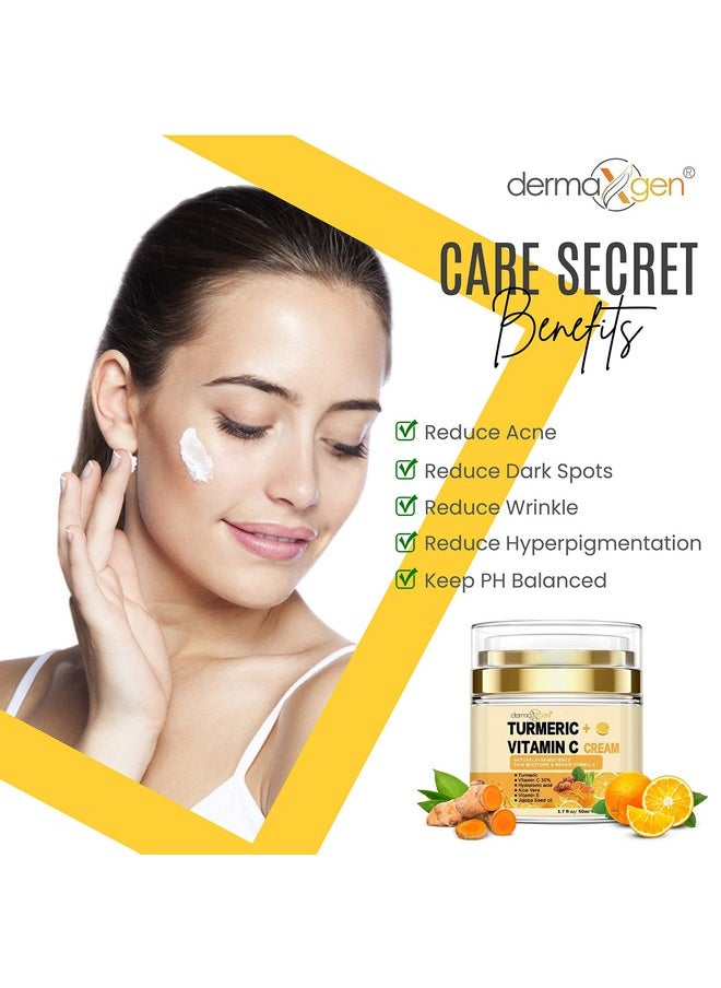 DERMAXGEN Turmeric Face Cream + 30% Vitamin C Glow Boosting Moisturizer & Skin Repairing, Hydrating with Organic Ingredients Anti-Aging Facial Cream, Normal, Dry, Oily & Combination Skin - 1.7 FL OZ