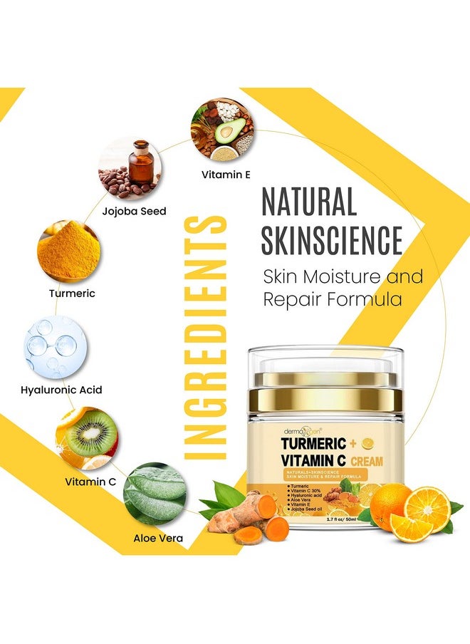 DERMAXGEN Turmeric Face Cream + 30% Vitamin C Glow Boosting Moisturizer & Skin Repairing, Hydrating with Organic Ingredients Anti-Aging Facial Cream, Normal, Dry, Oily & Combination Skin - 1.7 FL OZ