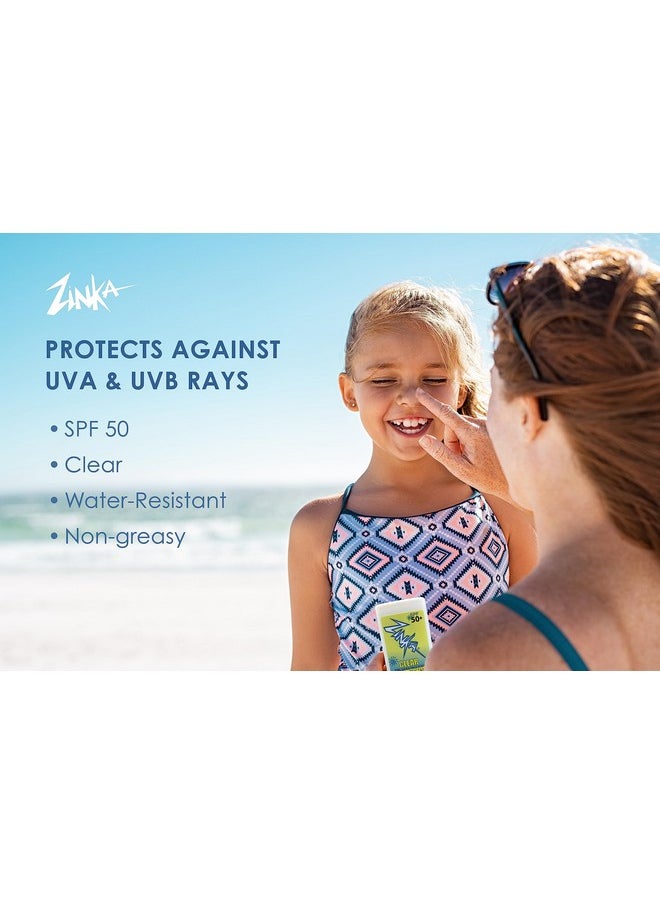 Zinka - Clear Zinc Oxide Sunscreen Face Stick SPF 50, Water Resistant for 80 Minutes - .49oz Stick