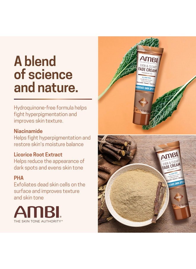 Ambi Even & Clear Fade Cream, Hydroquinone-free, Hyperpigmentation Treatment, Dark Spot Corrector, Results In As Little As 4 Weeks, Niacinamide, Aloe Vera, Vitamin C, 1 Fl Oz