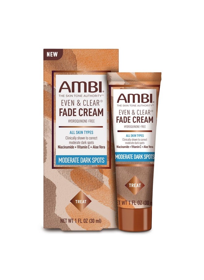Ambi Even & Clear Fade Cream, Hydroquinone-free, Hyperpigmentation Treatment, Dark Spot Corrector, Results In As Little As 4 Weeks, Niacinamide, Aloe Vera, Vitamin C, 1 Fl Oz