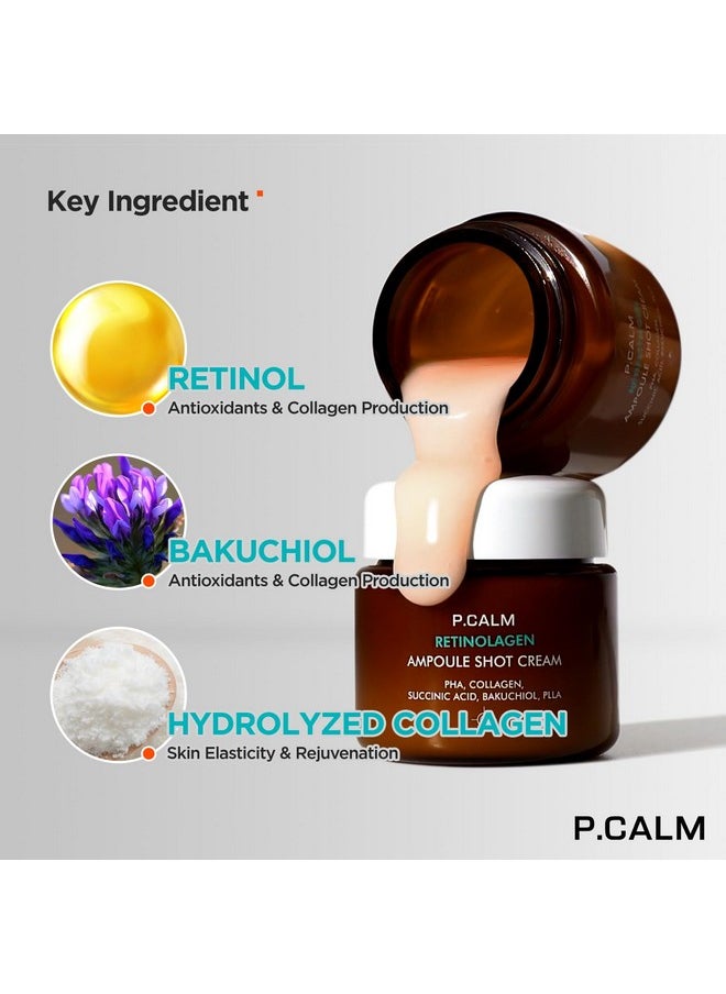 P.CALM Retinolagen Ampoule Shot Cream 60ml | Vegan Pore Tightening Facial Moiturizer with Retinol, Vegan Collagen, PHA, Bakuchiol for Sensitive Skin | Korean Skincare