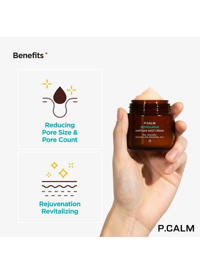 P.CALM Retinolagen Ampoule Shot Cream 60ml | Vegan Pore Tightening Facial Moiturizer with Retinol, Vegan Collagen, PHA, Bakuchiol for Sensitive Skin | Korean Skincare