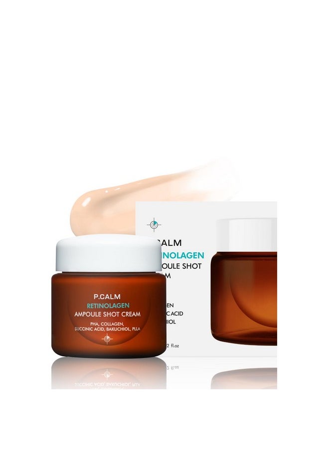 P.CALM Retinolagen Ampoule Shot Cream 60ml | Vegan Pore Tightening Facial Moiturizer with Retinol, Vegan Collagen, PHA, Bakuchiol for Sensitive Skin | Korean Skincare
