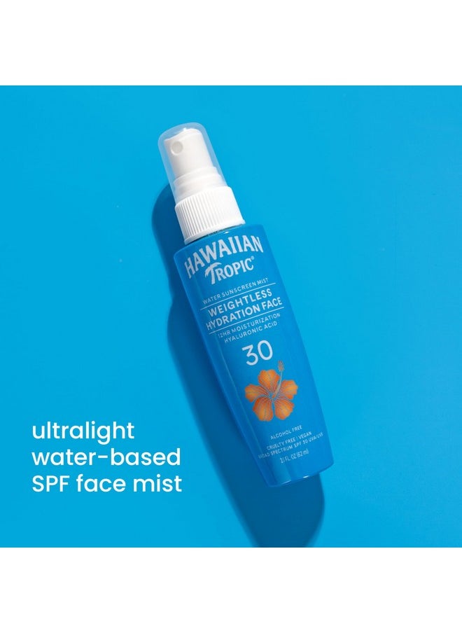 Hawaiian Tropic Weightless Hydration Water Mist for Face SPF 30 | Stocking Stuffers for Adults, Christmas Gifts, Winter Vacation Essentials, Sunscreen Travel Size, Sunscreen for Dry Skin, 2.1oz.