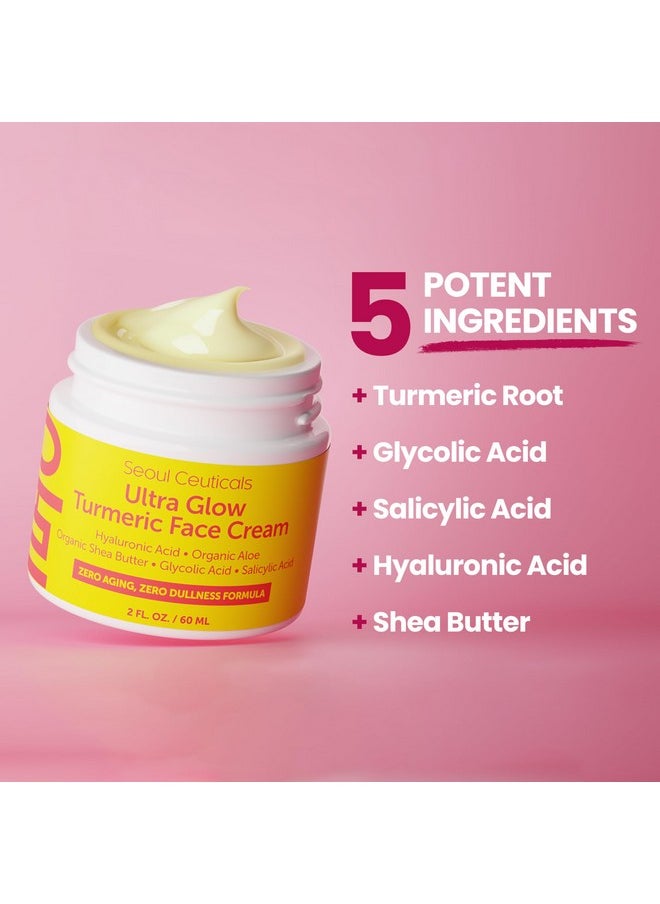 SeoulCeuticals Korean Skin Care Turmeric Cream - Korean Face Moisturizer for Dull Dry Skin - Korean Beauty Skincare K Beauty for Glowing Skin 2oz