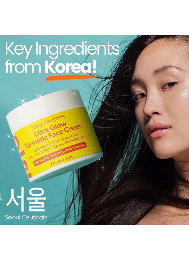 SeoulCeuticals Korean Skin Care Turmeric Cream - Korean Face Moisturizer for Dull Dry Skin - Korean Beauty Skincare K Beauty for Glowing Skin 2oz