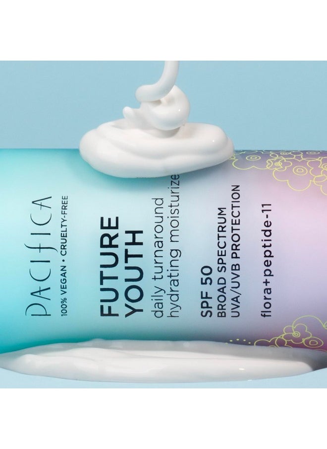 Pacifica Peptide Face Moisturizer Future Youth Daily Turnaround SPF 50 Moisturizer - Repairs Dry Skin - Clinically Proven to Moisturize, Hydrate, Smooth & Boost Radiance Hydrate Dermatologist Tested