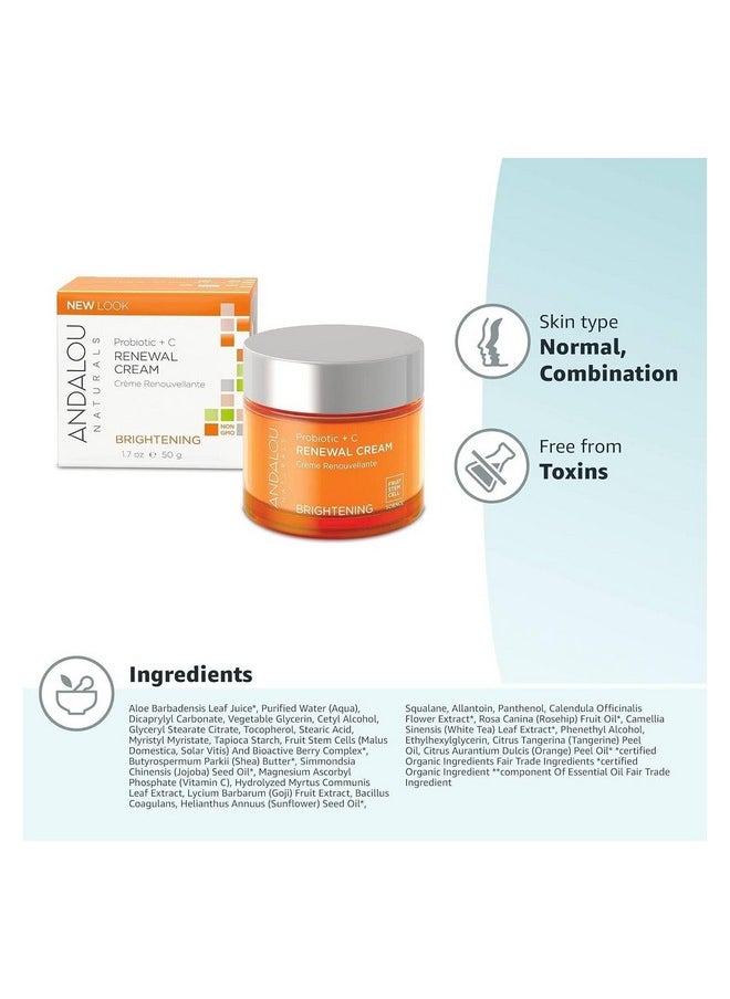 Andalou Naturals Probiotic + C Renewal Cream, Probiotic Plus, C, Ivory, Probiotic Plus C, 1.7 Oz