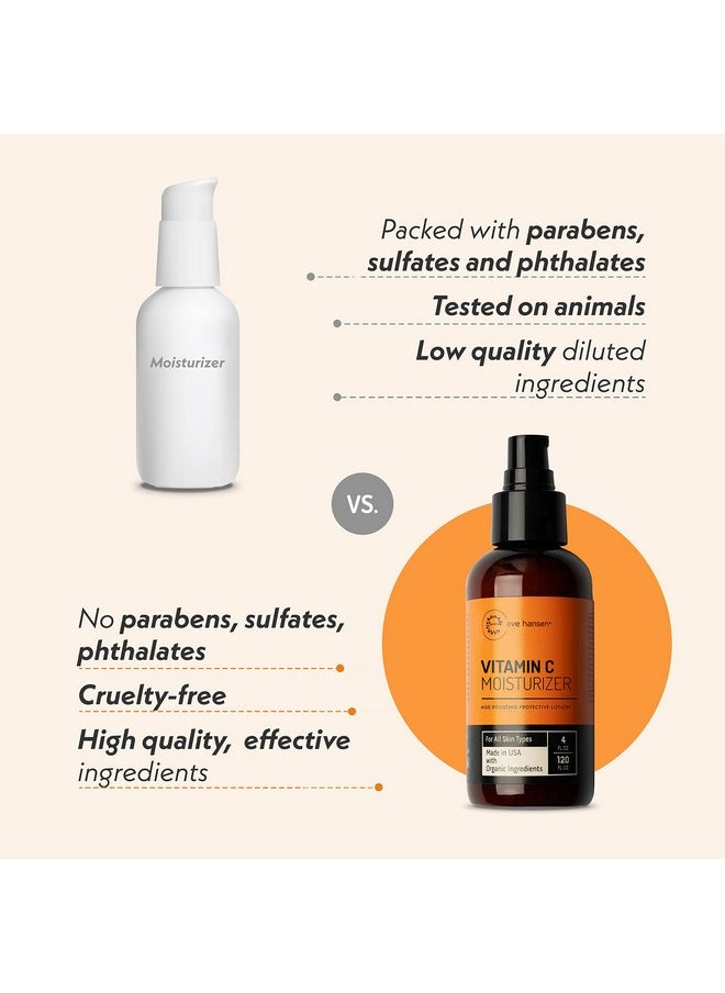 Eve Hansen Vitamin C Face Moisturizer - Lightweight Hydrating Cream with Vitamin B, Green Tea, Jojoba Oil - Cruelty-Free & Natural Ingredients - 4 oz