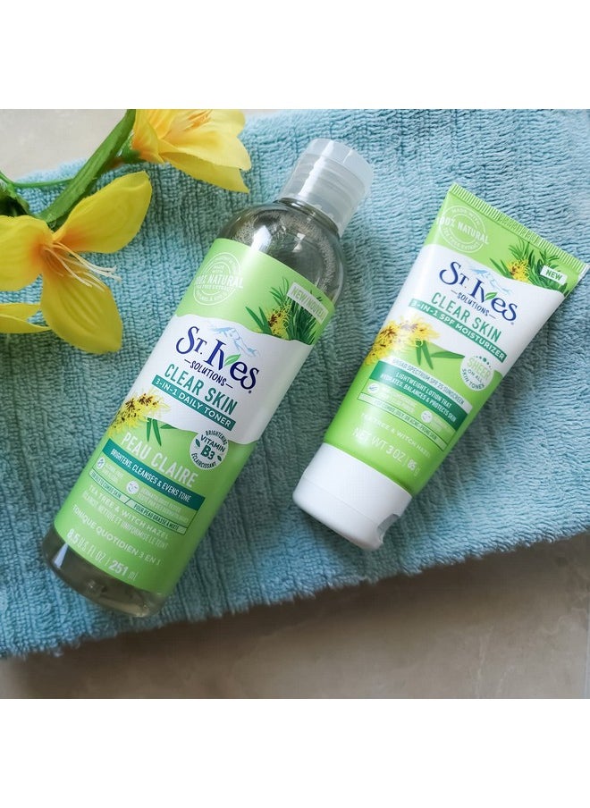 St. Ives Clear Skin Lotion - 3-in-1 SPF 25 Face Moisturizer for Acne Prone, Oily, or Combo Skin, Lightweight Sheer Daily Face Lotion with Tea Tree Extract & Witch Hazel, 3 Fl Oz