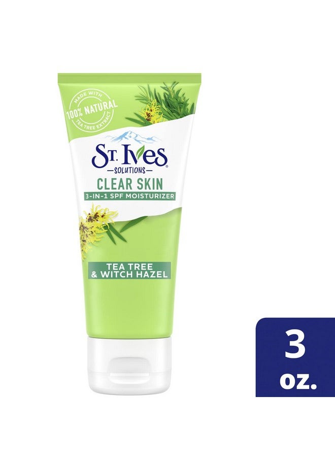 St. Ives Clear Skin Lotion - 3-in-1 SPF 25 Face Moisturizer for Acne Prone, Oily, or Combo Skin, Lightweight Sheer Daily Face Lotion with Tea Tree Extract & Witch Hazel, 3 Fl Oz