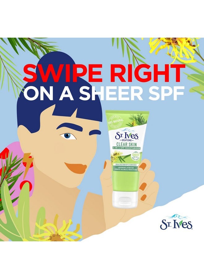 St. Ives Clear Skin Lotion - 3-in-1 SPF 25 Face Moisturizer for Acne Prone, Oily, or Combo Skin, Lightweight Sheer Daily Face Lotion with Tea Tree Extract & Witch Hazel, 3 Fl Oz