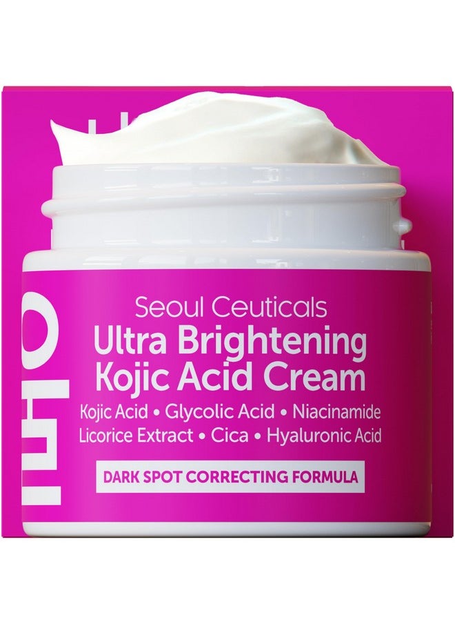SeoulCeuticals Korean Kojic Acid Cream Dark Spot Remover + Glycolic Acid + Niacinamide + Cica + HA Moisturizer - Cruelty Free K Beauty Skincare 2oz