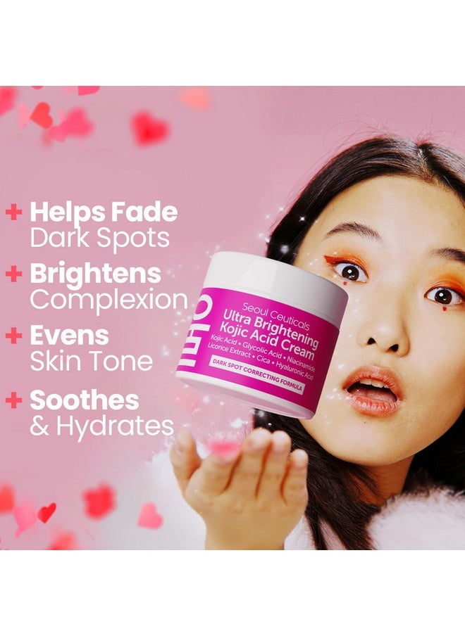 SeoulCeuticals Korean Kojic Acid Cream Dark Spot Remover + Glycolic Acid + Niacinamide + Cica + HA Moisturizer - Cruelty Free K Beauty Skincare 2oz