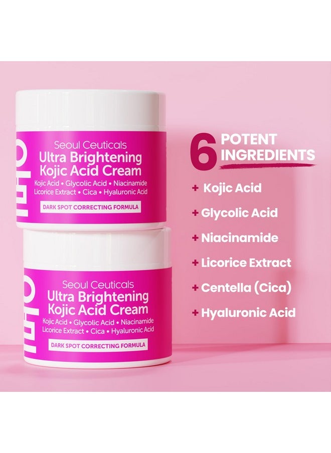 SeoulCeuticals Korean Kojic Acid Cream Dark Spot Remover + Glycolic Acid + Niacinamide + Cica + HA Moisturizer - Cruelty Free K Beauty Skincare 2oz