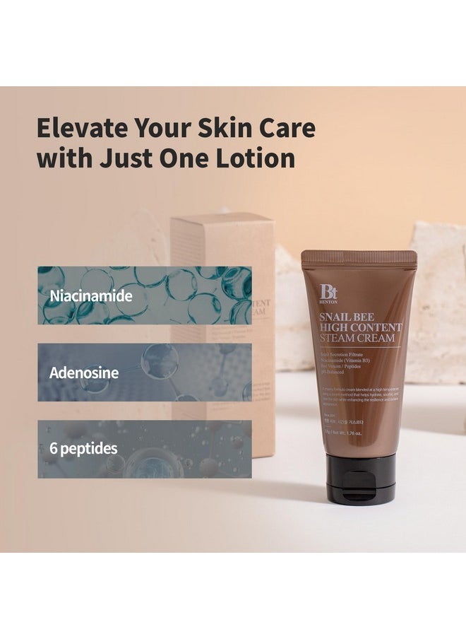 BENTON Snail Bee High Content Steam Cream - Snail Mucin Moisturizer with Bee Venom & Niacinamide | Korean Skin Care Products For Dry & Sensitive Skin | Hydrating Face For Women (1.76 oz.)