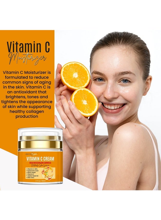Vitamin C Moisturizing Cream - Organic Glowing Skin Anti-Aging, Rejuvenating, Boosting Collagen Hydrating for Dull, Dry & Sensitive & Oily Skin - 1.7 FL OZ.
