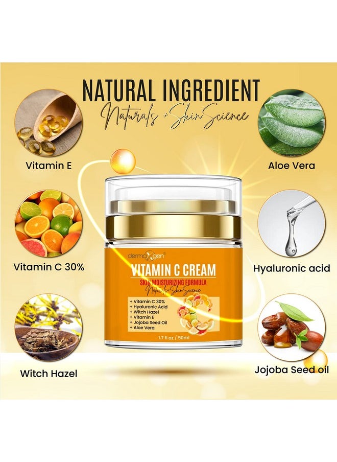 Vitamin C Moisturizing Cream - Organic Glowing Skin Anti-Aging, Rejuvenating, Boosting Collagen Hydrating for Dull, Dry & Sensitive & Oily Skin - 1.7 FL OZ.