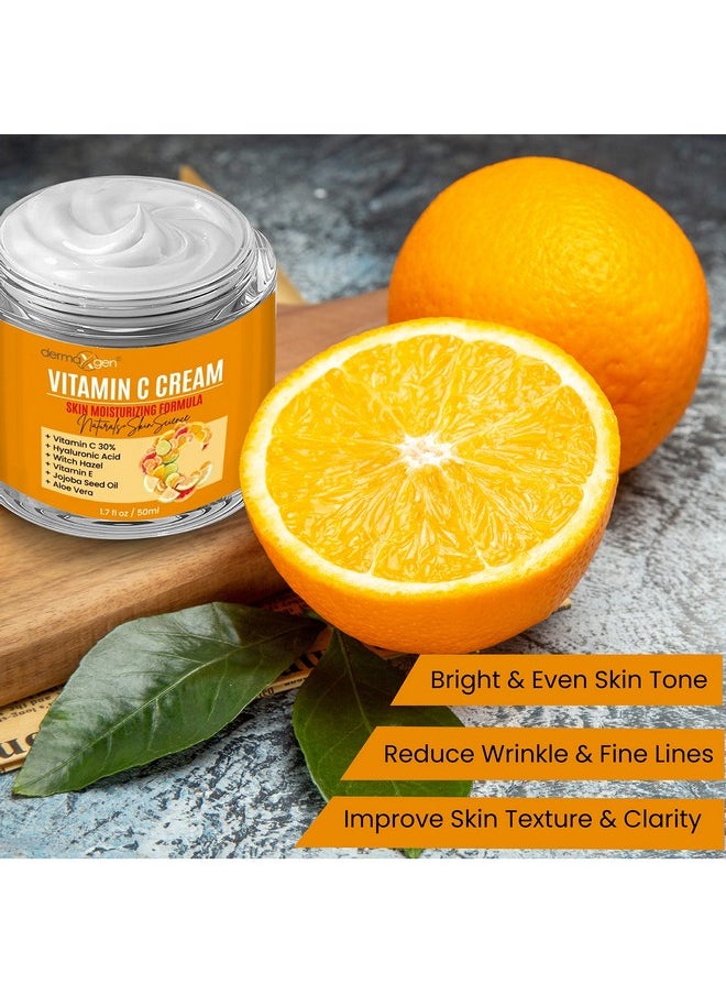 Vitamin C Moisturizing Cream - Organic Glowing Skin Anti-Aging, Rejuvenating, Boosting Collagen Hydrating for Dull, Dry & Sensitive & Oily Skin - 1.7 FL OZ.