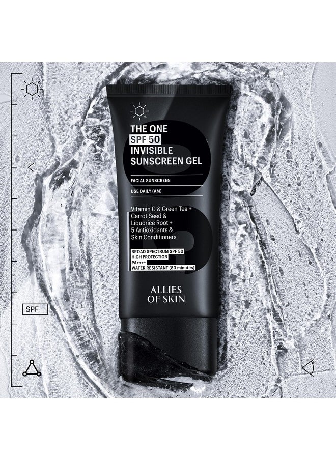 Allies of Skin - The One SPF 50 Invisible Sunscreen Gel with Vitamin C, Green Tea, Carrot Seed, Red Raspberry Seed Oil & Licorice Root, and 5 Antioxidants & Skin Conditioners. 50 ml/ 1.7 oz